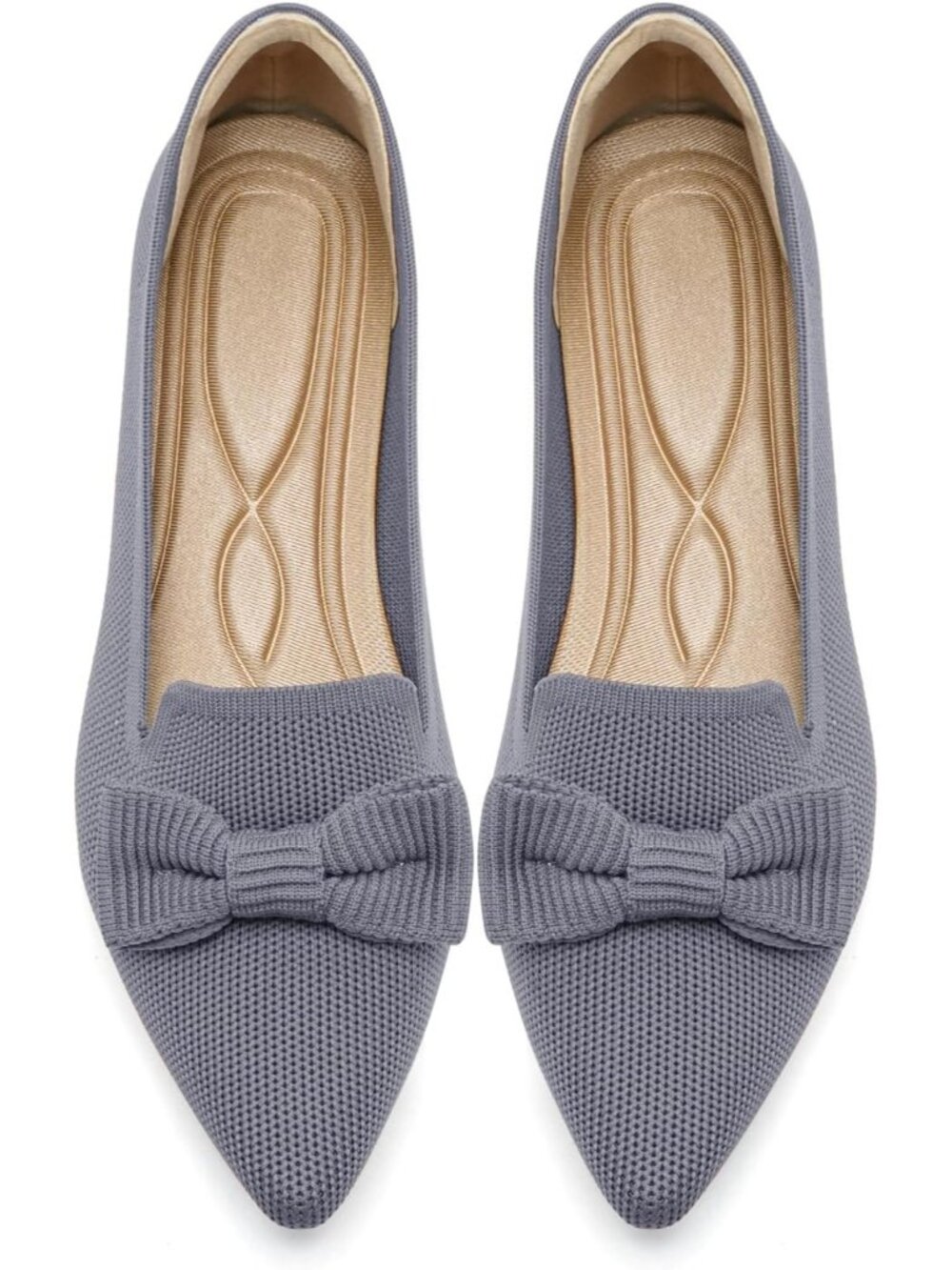 Women's Grey Mesh Ballet Flats Bow Pointed Toe Comfortable Knit Flats Shoes